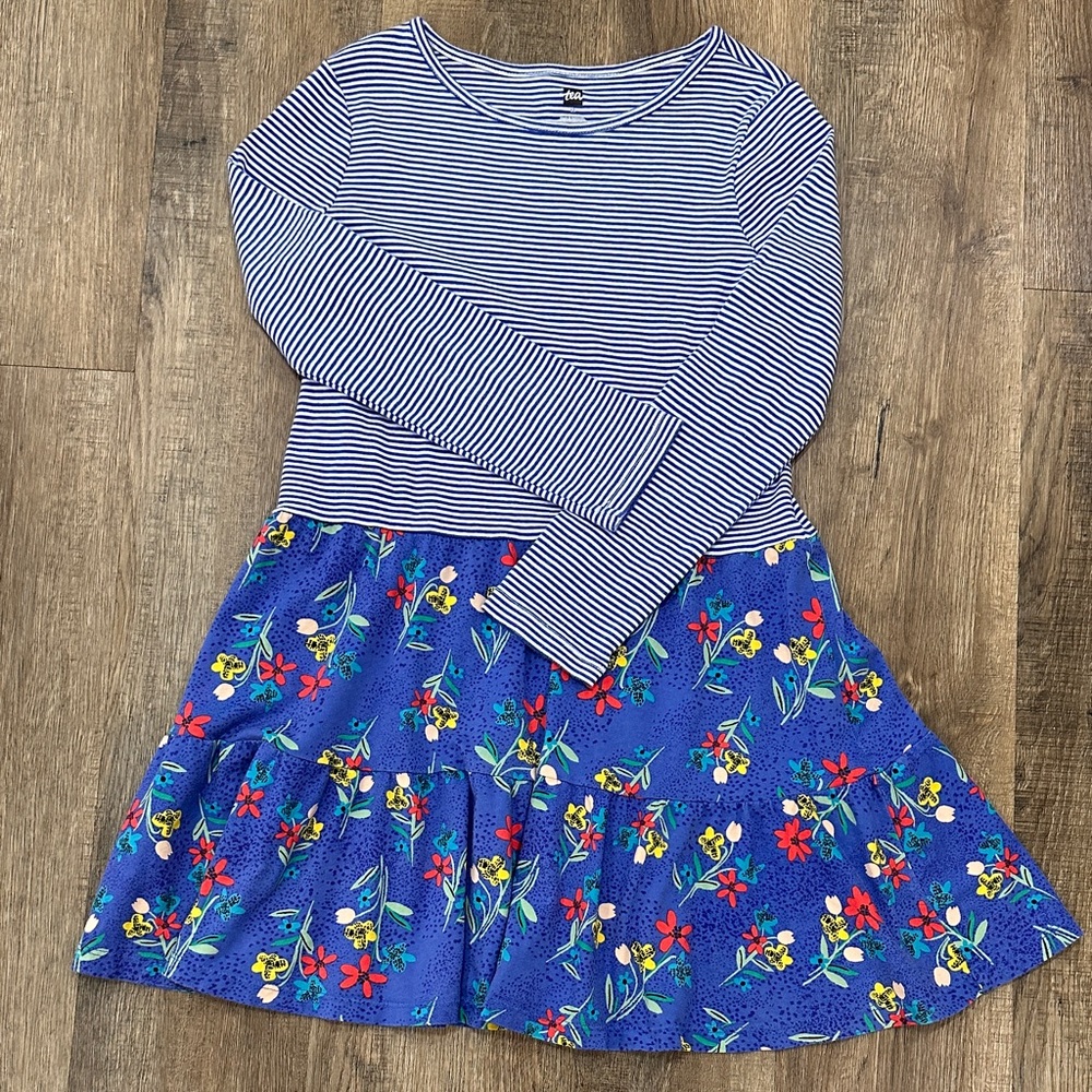 Tea Collections,Striped and Floral Kids Dress - Blue